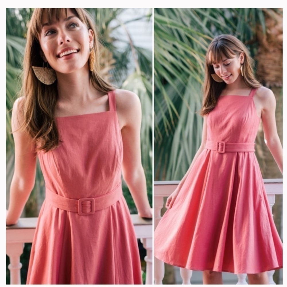 Gal Meets Glam | Ruth Belted Fit & Flare Dress in Rosemist,  linen blend, 10P - Picture 2 of 15